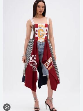 AKIRA Red, Navy & White Patchwork Corset Jersey